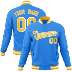 Powder Blue Gold-White Varsity Full-Snap Letterman Jacket 1