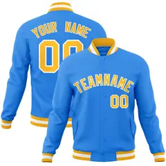 Powder Blue Gold-White Varsity Full-Snap Letterman Jacket 1