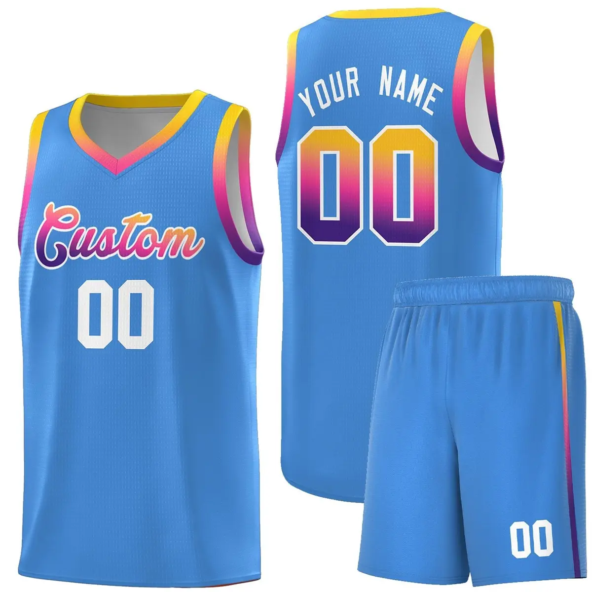 Powder Blue Gradient Font Sports Uniform Basketball Jersey