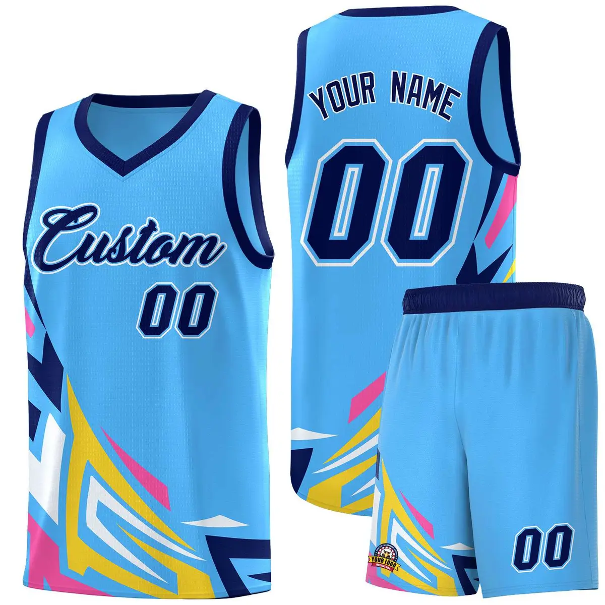 Powder Blue Gradient Graffiti Pattern Basketball Jersey