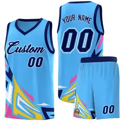 Powder Blue Gradient Graffiti Pattern Basketball Jersey 1