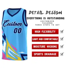 Powder Blue Gradient Graffiti Pattern Basketball Jersey 2