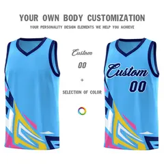 Powder Blue Gradient Graffiti Pattern Basketball Jersey 3