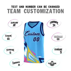 Powder Blue Gradient Graffiti Pattern Basketball Jersey 4