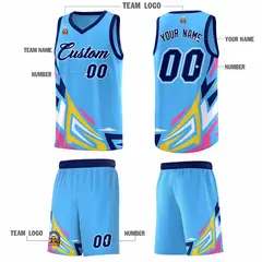 Powder Blue Gradient Graffiti Pattern Basketball Jersey 5