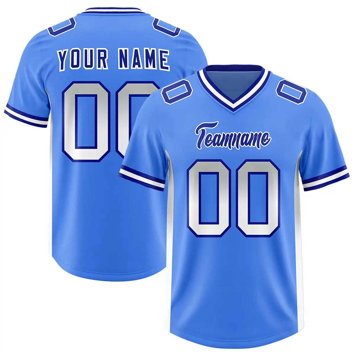 Powder Blue Gray and White Gradient Sides Football Jersey