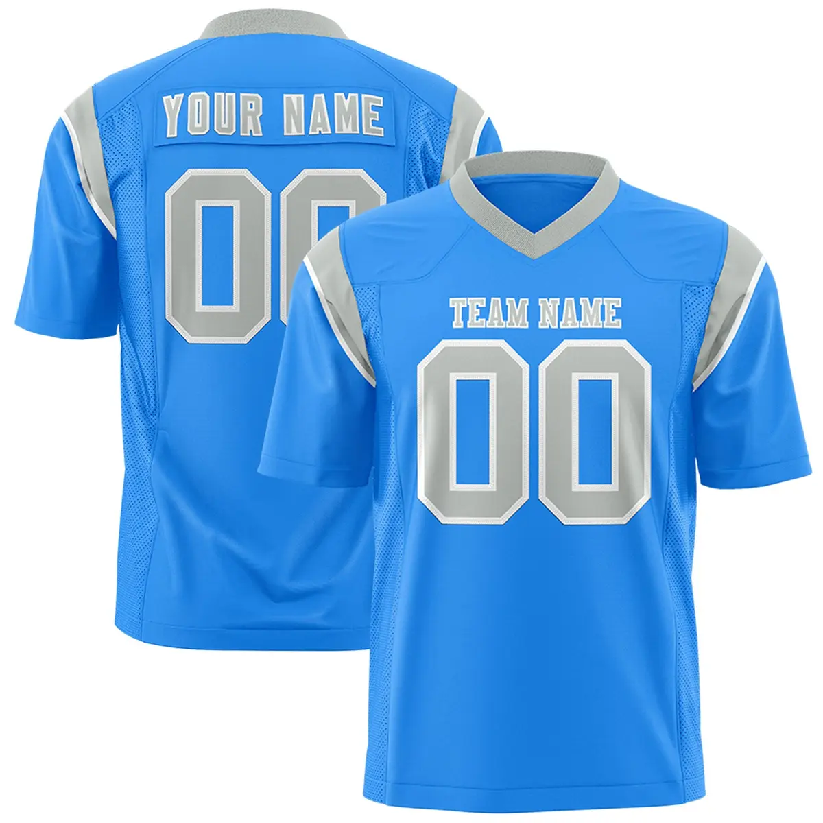 Powder Blue Gray Shoulder Cut Two-Tone Flag Football Jersey