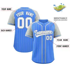 Powder Blue Gray Stripe Raglan Baseball Jersey 2