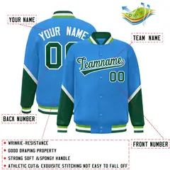 Powder Blue Green Color Block Varsity Letterman Jacket 2