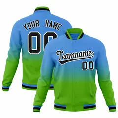 Powder Blue Green Gradient Full-Snap Varsity Letterman Jacket 1