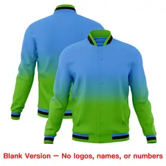 Powder Blue Green Gradient Full-Snap Varsity Letterman Jacket 7