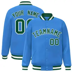 Powder Blue Green-White Varsity Full-Snap Letterman Jacket