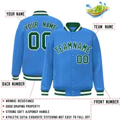 Powder Blue Green-White Varsity Full-Snap Letterman Jacket 2