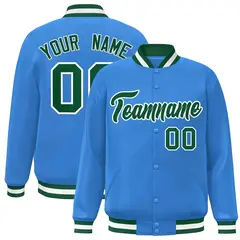 Powder Blue Green-White Varsity Full-Snap Letterman Jacket 1