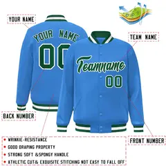 Powder Blue Green-White Varsity Full-Snap Letterman Jacket 2