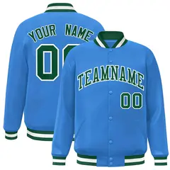 Powder Blue Green-White Varsity Full-Snap Letterman Jacket 1