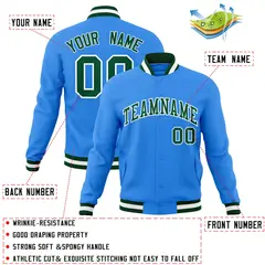 Powder Blue Green-White Varsity Full-Snap Letterman Jacket 4