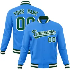 Powder Blue Green-White Varsity Full-Snap Letterman Jacket 1
