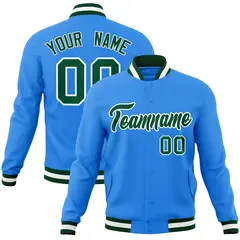 Powder Blue Green-White Varsity Full-Snap Letterman Jacket 1