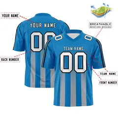 Powder Blue Grey Vertical Fine Stripe Gradient Football Jersey 2