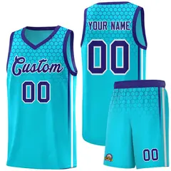 Powder Blue Honeycomb Pattern Basketball Uniform Jersey 1