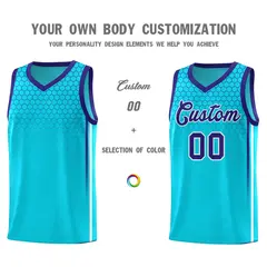 Powder Blue Honeycomb Pattern Basketball Uniform Jersey 3
