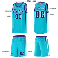 Powder Blue Honeycomb Pattern Basketball Uniform Jersey 5
