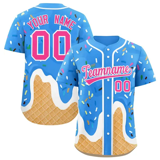 Powder Blue Ice Cream Cone Graffiti Fashion Baseball Jersey