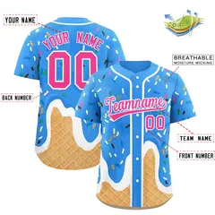 Powder Blue Ice Cream Cone Graffiti Fashion Baseball Jersey 2