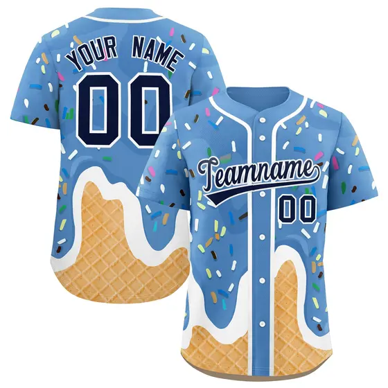 Powder Blue Ice Cream Cone Graffiti Fashion Baseball Jersey