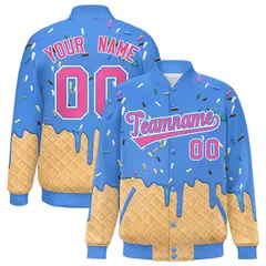 Powder Blue Ice Cream Cone Graffiti Full-Snap Varsity Jacket