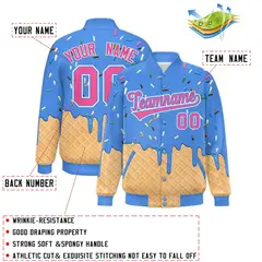 Powder Blue Ice Cream Cone Graffiti Full-Snap Varsity Jacket 2