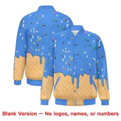 Powder Blue Ice Cream Cone Graffiti Full-Snap Varsity Jacket 7