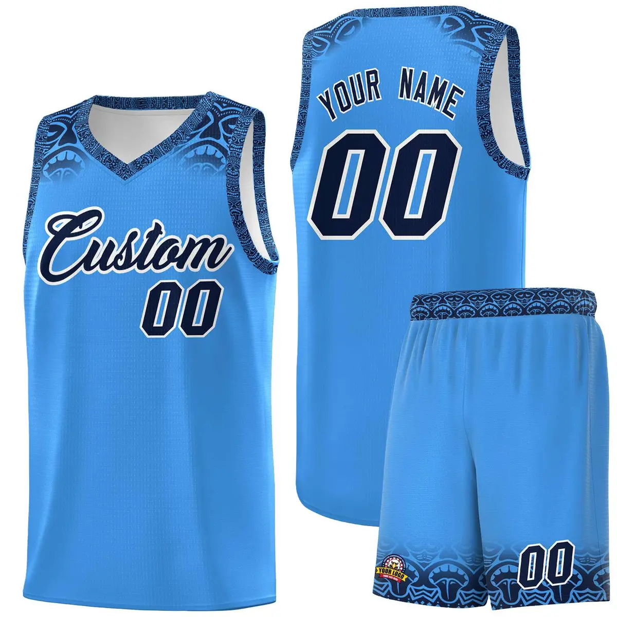 Powder Blue Indians Print Basketball Jersey Sets
