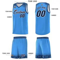 Powder Blue Indians Print Basketball Jersey Sets 5