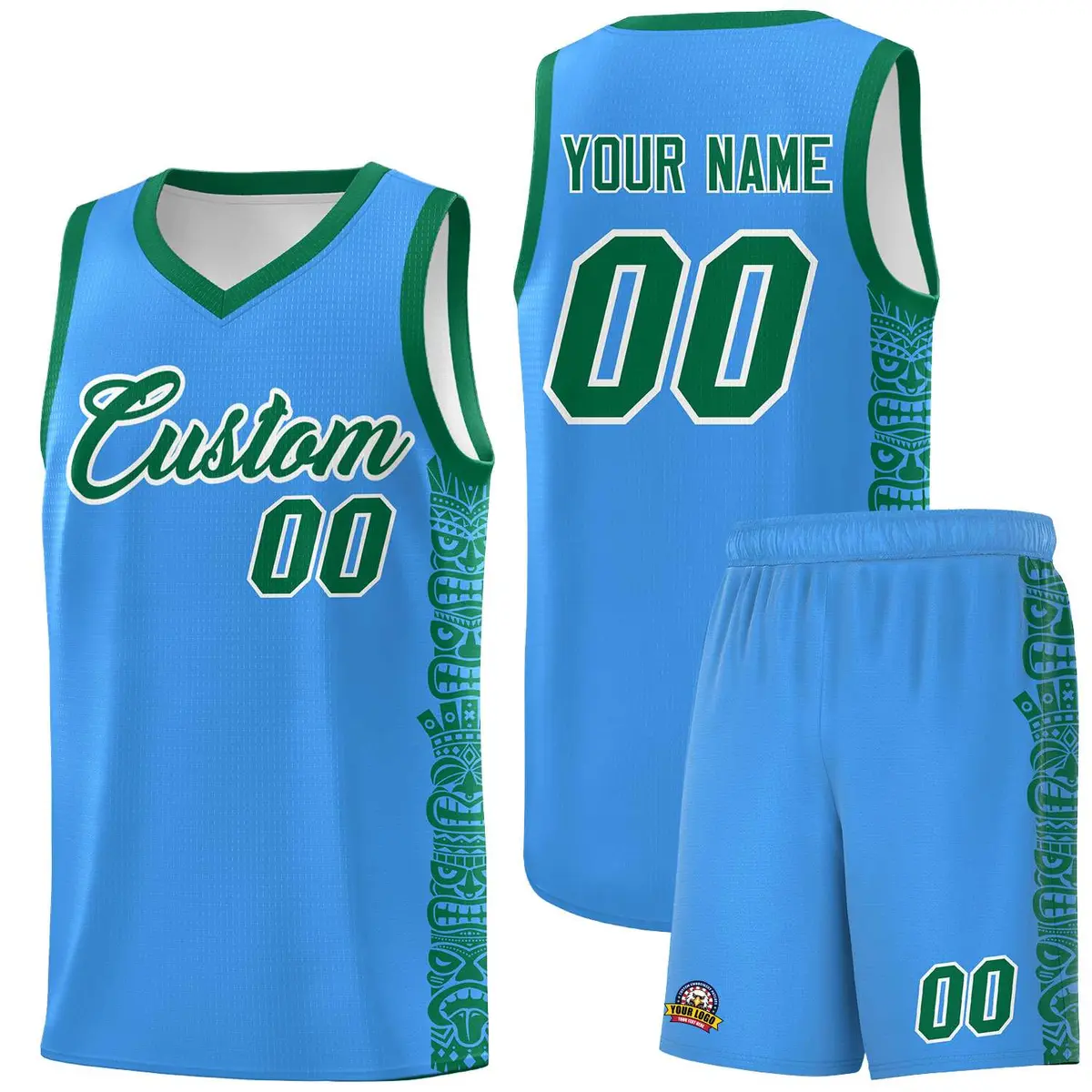 Powder Blue Kelly Green Indians Pattern Basketball Jersey