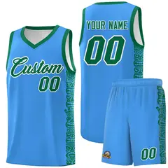 Powder Blue Kelly Green Indians Pattern Basketball Jersey 1