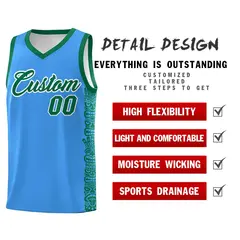 Powder Blue Kelly Green Indians Pattern Basketball Jersey 2
