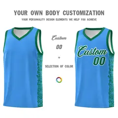 Powder Blue Kelly Green Indians Pattern Basketball Jersey 3