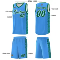 Powder Blue Kelly Green Indians Pattern Basketball Jersey 5