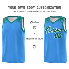 Powder Blue Kelly Green Indians Print Basketball Jersey 3