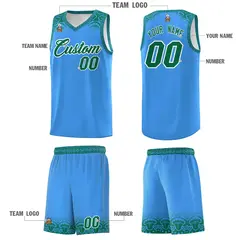 Powder Blue Kelly Green Indians Print Basketball Jersey 5