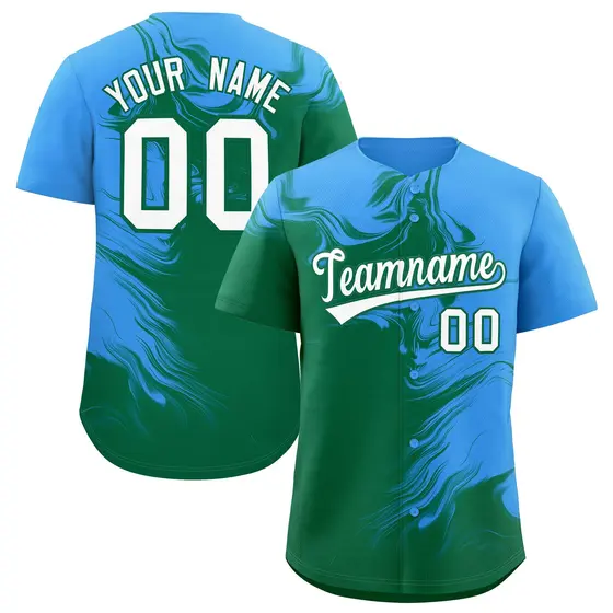 Powder Blue Kelly Green Ink Pattern Baseball Jersey