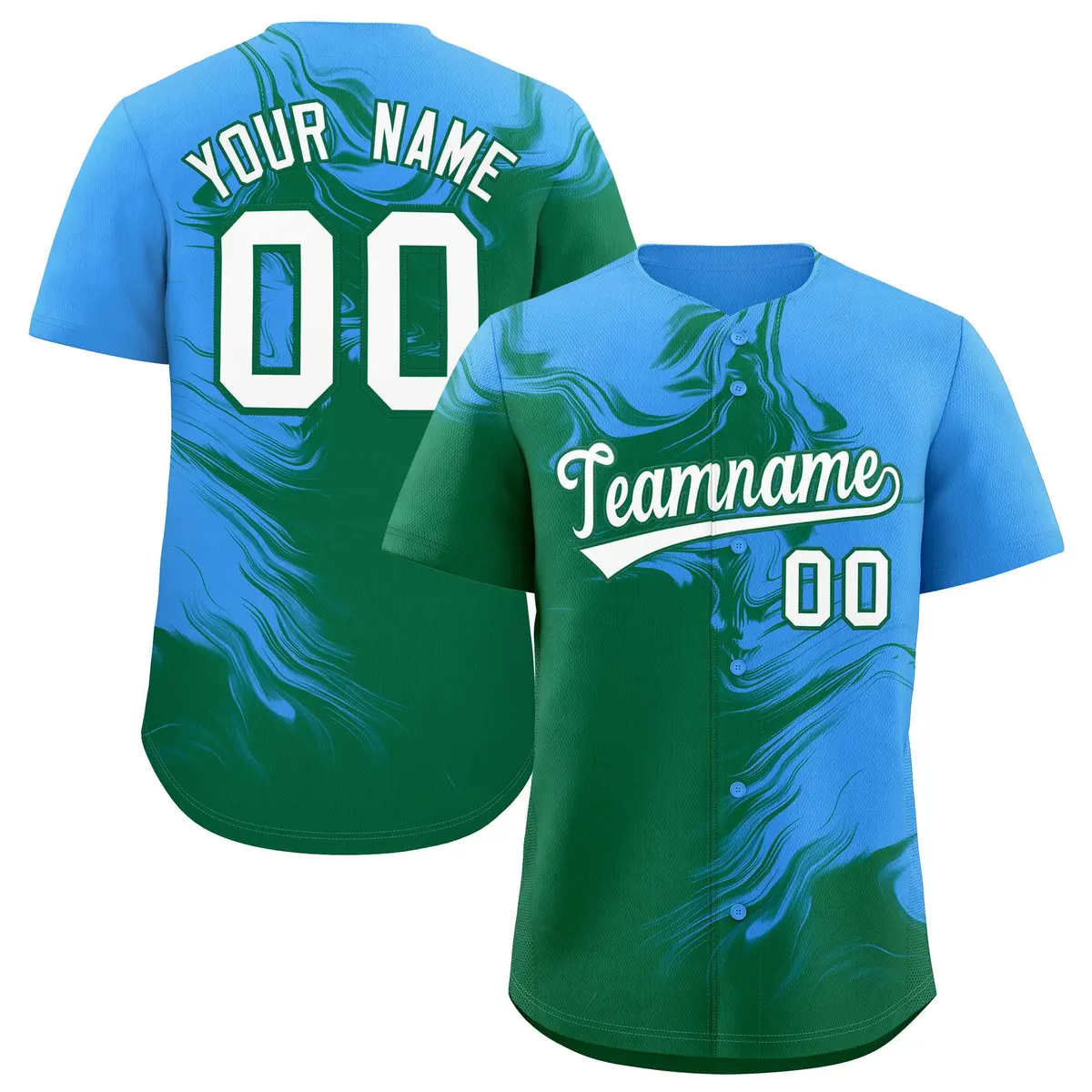 Powder Blue Kelly Green Ink Pattern Baseball Jersey