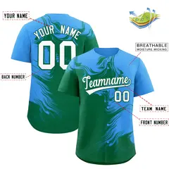 Powder Blue Kelly Green Ink Pattern Baseball Jersey 2