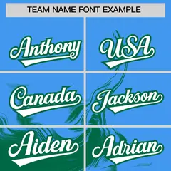 Powder Blue Kelly Green Ink Pattern Baseball Jersey 3