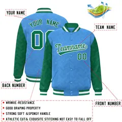Powder Blue Kelly Green L Pattern Varsity Raglan Letterman Jacket 2