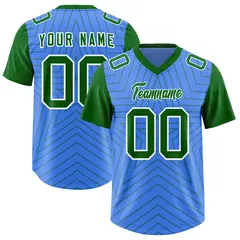 Powder Blue Kelly Green Star Pattern Raglan Sleeves Football Jersey
