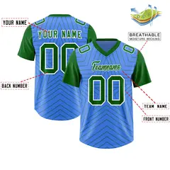 Powder Blue Kelly Green Star Pattern Raglan Sleeves Football Jersey 2