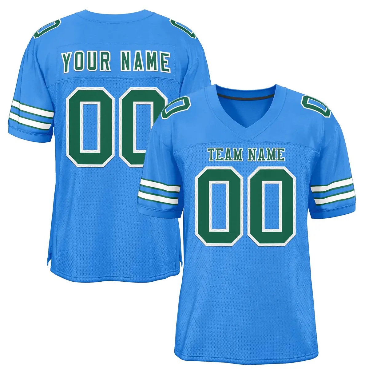 Powder Blue Kelly Green-White Football Jersey